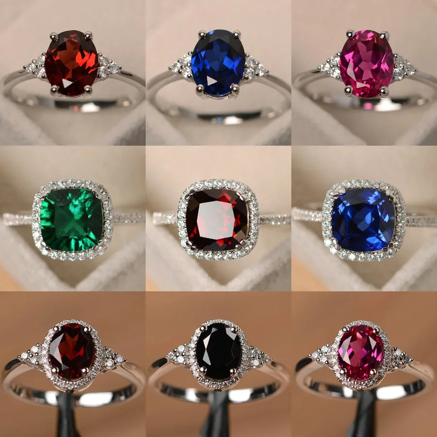 Silver Plated Women's Rings Set with Ruby Emerald Sapphire - Wedding Engagement Fashion Jewelry Wholesale Sizes 6 to 10