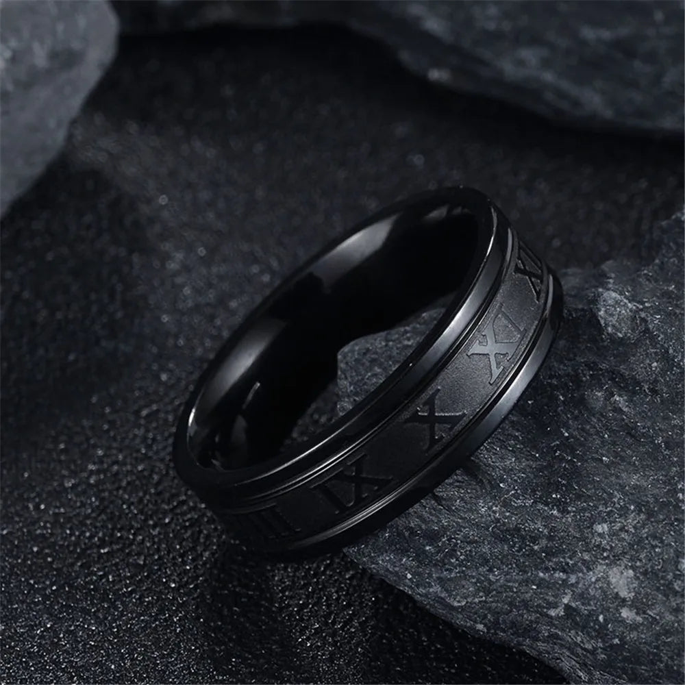 UAGE 2020 Vintage Roman Numerals Men Rings Temperament Fashion 6mm Width Stainless Steel Rings For Men Jewelry Gift