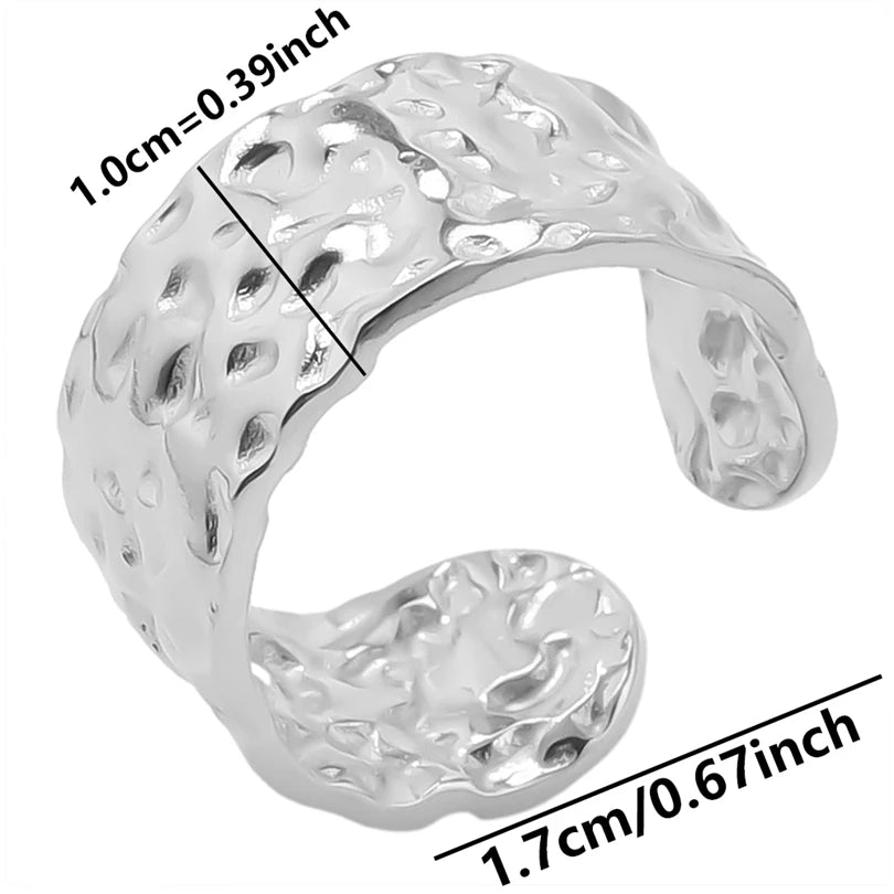 1Pc Stainless Steel Waterproof Women Personality Textured Chunky Open Rings Vintage Hollow Irregular Multi-layer Anillos Jewelry