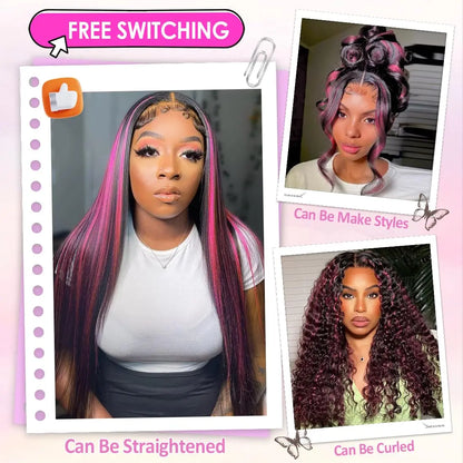 1B/Pink Ombre 13x6 HD Lace Front Wig – Pre-Plucked Body Wave, 220% Density Colored