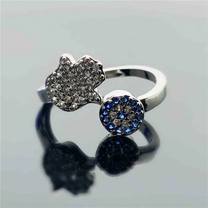 Trendy 925 Sterling Silver Evil Eye Crystal Adjustable Rings For Women Party Fashion Jewelry Anniversary Gift Wholesale