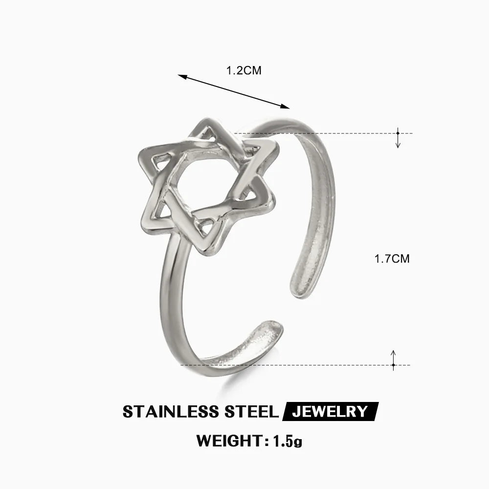 LATS Stainless Steel Y2K Celestial Star Open Rings for Women Men Unique Design Gold Silver Color Adjustable Ring Fashion Jewelry