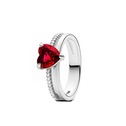 925 Silver Women Jewerly Accessories Ring Size 6 7 8 9 Pink Heart CZ Stone Red Black Rings DIY Birthday Gift Party