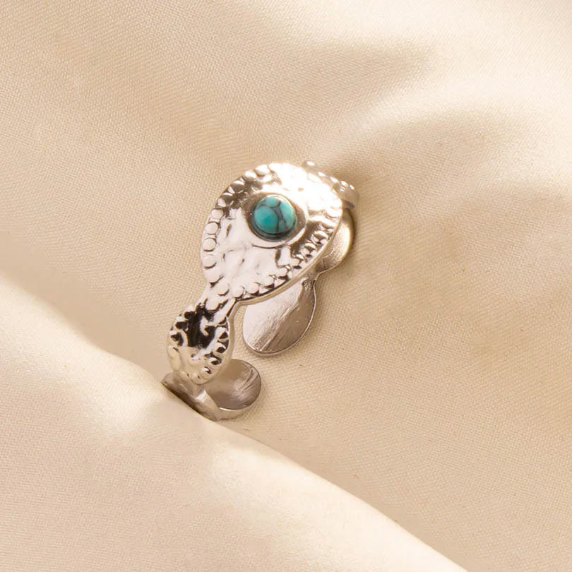 1pc Stainless Steel Boho Turquoise Open Finger Rings Trendy Adjustable Women Ethnic Multi Layers Stackable Anillos Jewelry