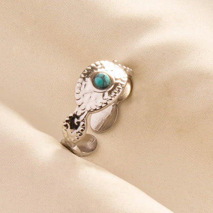 1pc Stainless Steel Boho Turquoise Open Finger Rings Trendy Adjustable Women Ethnic Multi Layers Stackable Anillos Jewelry