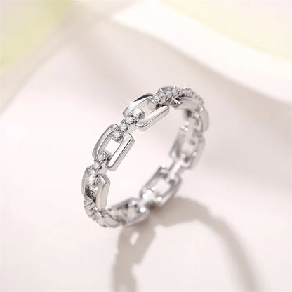 Huitan Classic Linked Designed Rings for Men/Women Wedding Bands Accessories with CZ Silver Color Couple Rings Eternity Jewelry