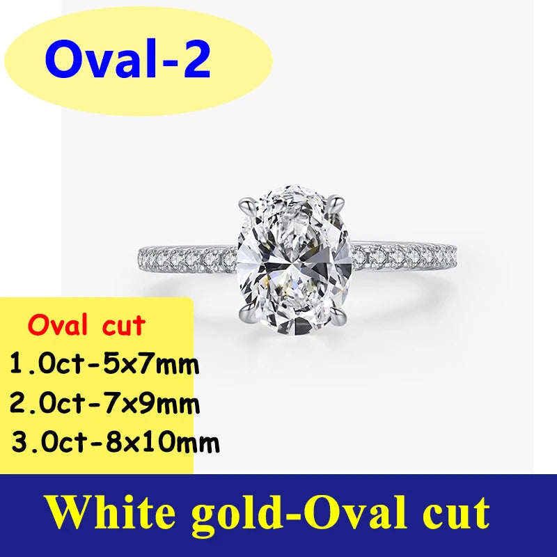 1-3CT Moissanite D Color VVS Diamond Women's Oval Radiant Ring S925 Silver Ring Plated White Gold Jewelry Rings for Women