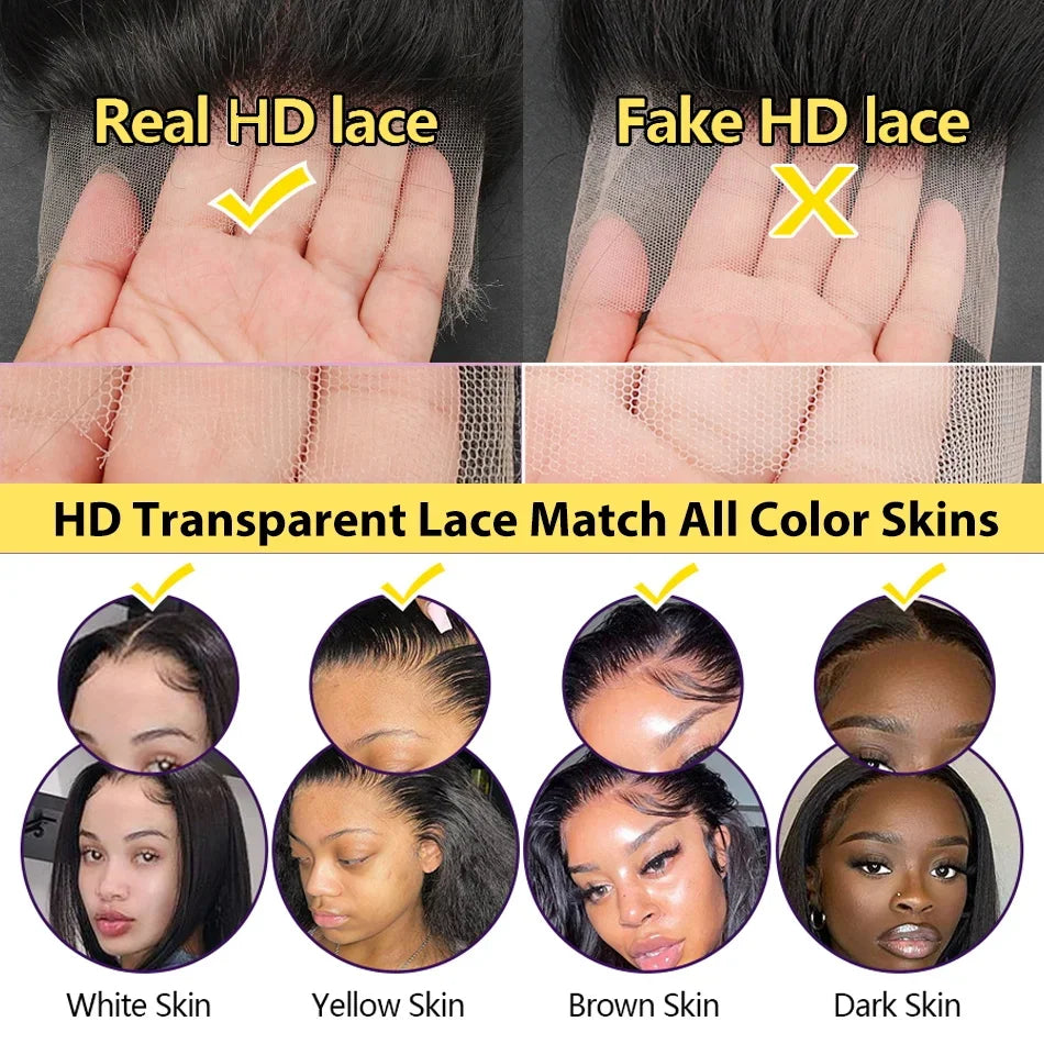 Bone Straight Lace Front Wig – 13x4 & 13x6 HD Transparent, Wear-On-and-Go 30–42 Inch