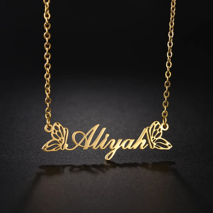 Atoztide Custom Name Necklace for Women with Butterfly Personalized Stainless Steel Jewelry Nameplate Choker Chain Birthday Gift