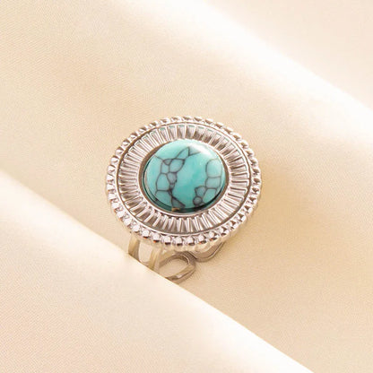 1pc Stainless Steel Boho Turquoise Open Finger Rings Trendy Adjustable Women Ethnic Multi Layers Stackable Anillos Jewelry