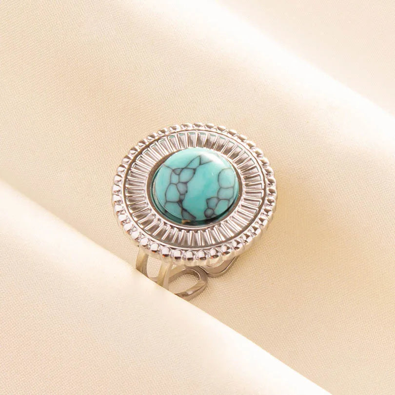 1pc Stainless Steel Boho Turquoise Open Finger Rings Trendy Adjustable Women Ethnic Multi Layers Stackable Anillos Jewelry