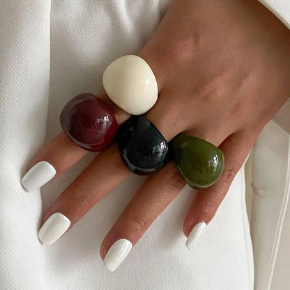 Salircon Korean Simple Acrylic Rings Vintage Round Ring for Women New Punk Resin Big Kpop Finger Wide Ring Fashion Party Jewelry