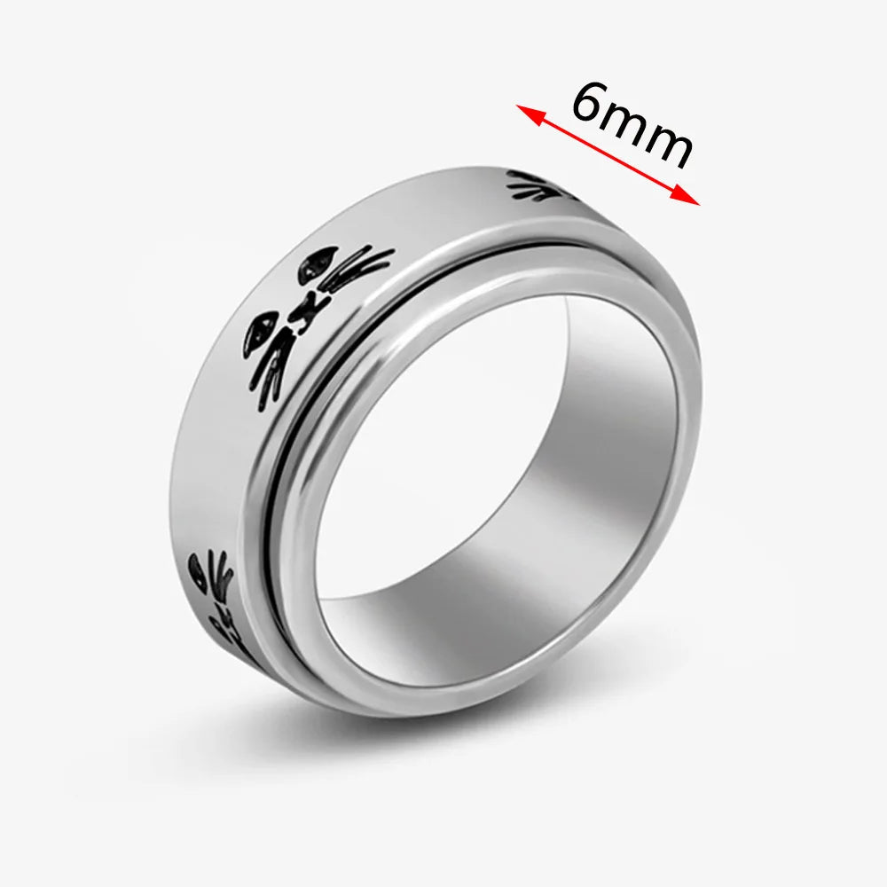 Fidget Spinner Anxiety Rings For Women Men Spinning Rotate Antistress Printing Stainless Steel Ring Accessories Trendy Jewelry
