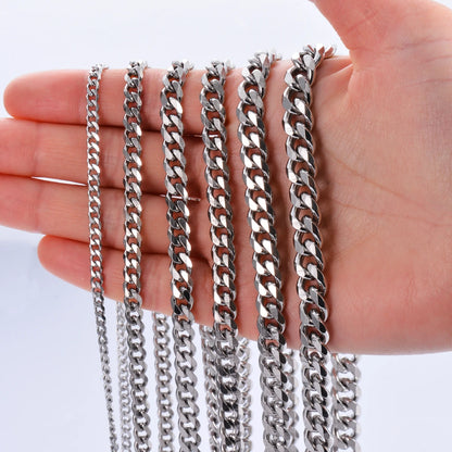 Men Curb Chain Necklace 3.5mm-9mm Stainless Steel Basic Punk Cuban Link Chain Necklaces for Male Jewelry Hip Hop