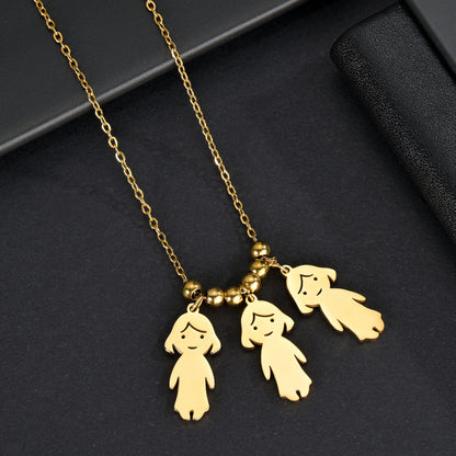 Akizoom 45cm Baby Boy Girl Kids Pendant Necklace Golden Color Stainless Steel Jewelry Chain Women Family Memorial Birthday Gifts