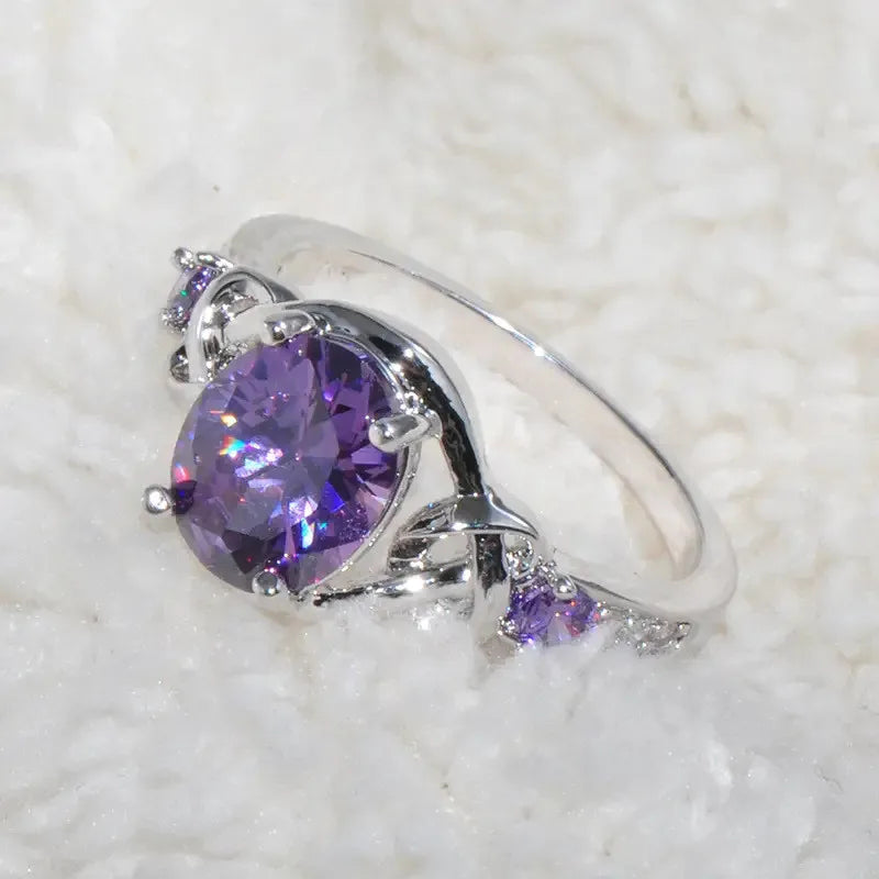 925 Sterling Silver Purple CZ Rings for Women Luxury Elegant Engagement Wedding Anniversary Party Accessories