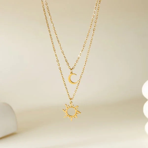 316L Stainless Steel Sun Moon Star Pendant Necklace For Women Exquisite  Planet Clavicle Chain Party Jewelry Gifts