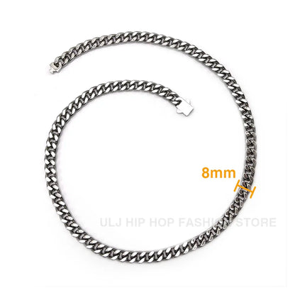 ULJ Punk Miami Cuban Link Men Hip Necklace 304 Stainless Steel Hip-Hop Female Male Bracelet Chain Ice Out Waterproof Jewelry
