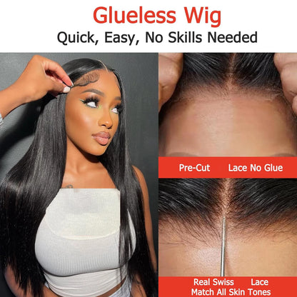 Natural Black Straight 7x6 Glueless HD Lace Wig – Pre-Plucked, 220% Density