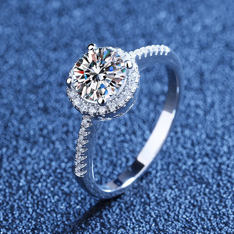 AETEEY 0.5-3ct D Color Real Moissanite Diamond Round Ring Pure 925 Sterling Silver For Women Wedding Fine Jewelry RI020
