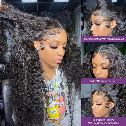 Deep Wave 13x6 HD Lace Frontal Wig – 250% Density Curly Pre-Plucked Water Wave, 40 Inch