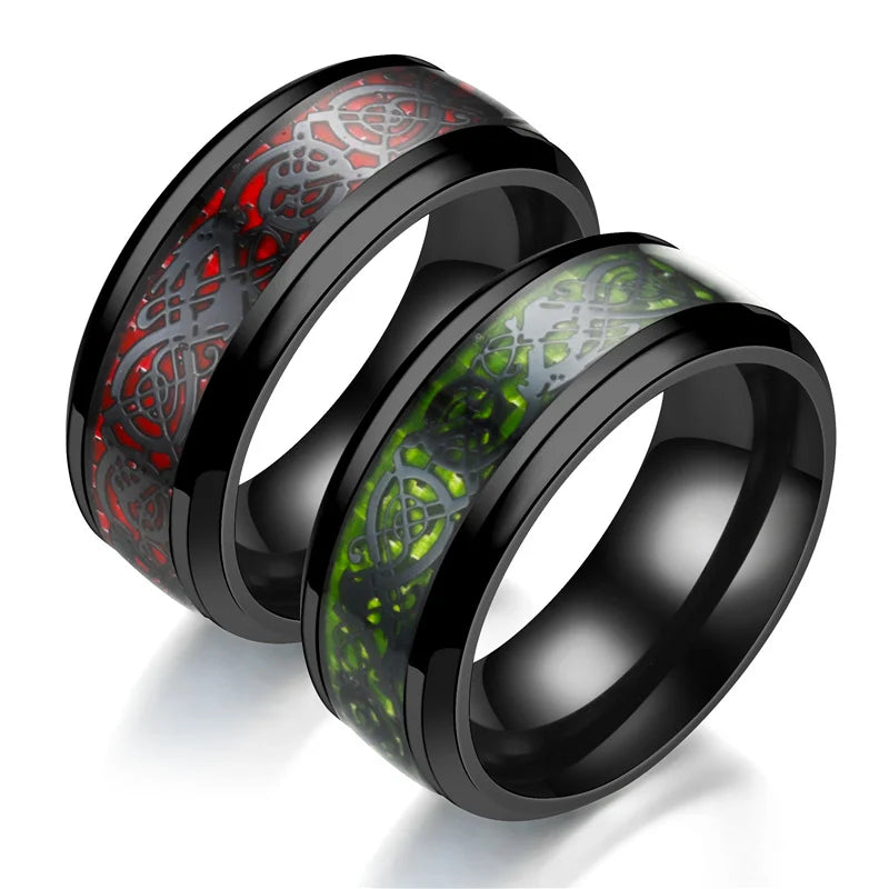 Classic 8mm Black Tungsten Wedding Celtic Dragon Rings For Men Fashion Stainless Steel Purple Carbon Fiber Ring Party Jewelry