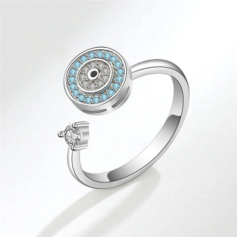 Fashion Fidget Spinner Ring Anxiety for Girls CZ Rose Flower Rotating Rings Demon Eyes Finger Ring Anti Stress Wedding Jewelry