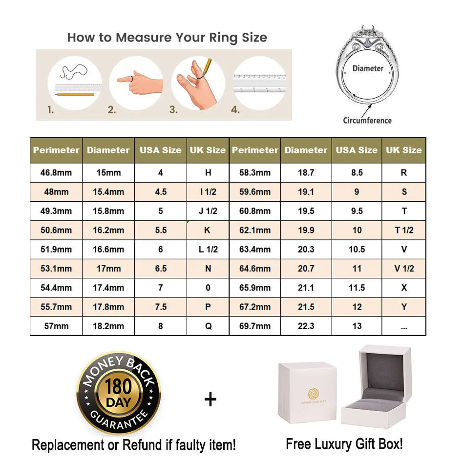 Newshe 2Pcs Genuine 925 Sterling Silver Moissanite /AAAAA Zircons Wedding Ring Set Halo Princess Cut Engagement Rings for Women