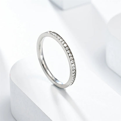 2mm Iced Out Bling Ring Female Silver Plated Stainless Steel Cubic Zircon Wedding Engagement Rings for Women Jewelry Gift