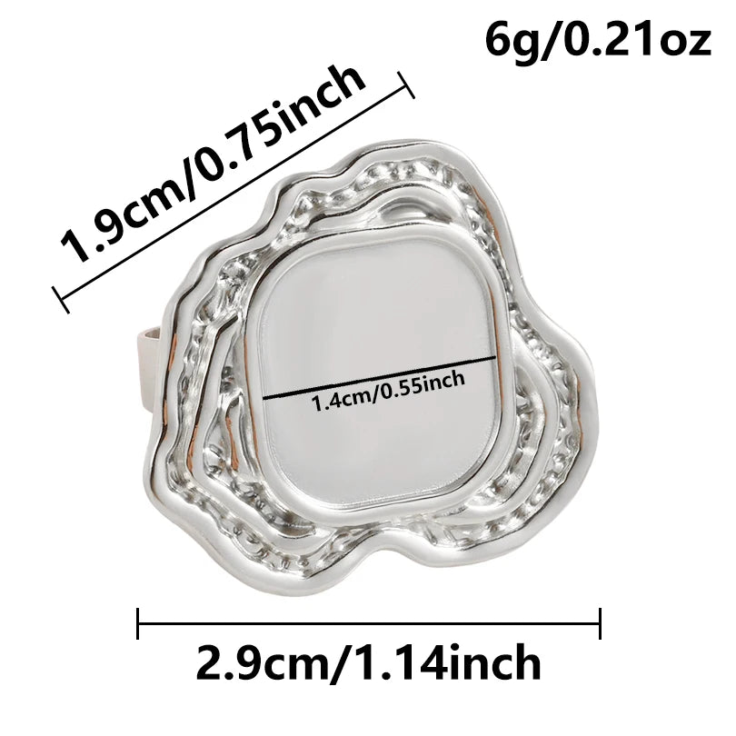 1Pc Stainless Steel Waterproof Women Personality Textured Chunky Open Rings Vintage Hollow Irregular Multi-layer Anillos Jewelry