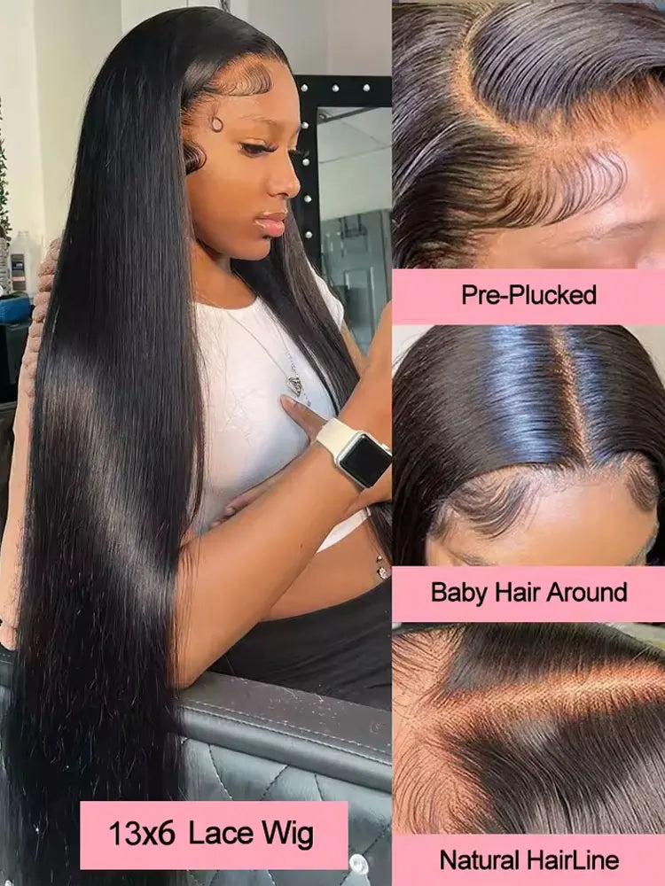 Black Bone Straight HD Lace Front Wig – 13x4, 13x6 & 5x5 Glueless, 250% Density