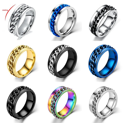 Titanium Steel Rotatable Chain Rings for Men Women Spinner Ring Anti Stress Multifunctional Rings Bottle Opener Ring Club Gift