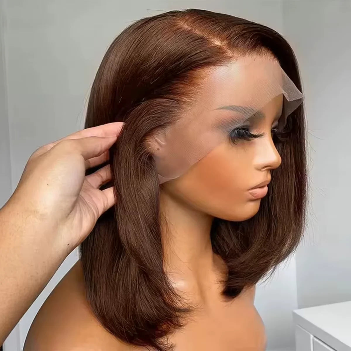 Chocolate Brown #4 Straight Bob Wig – 13x4 HD Full Frontal, Pre-Plucked 220% Density