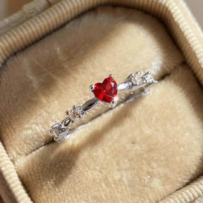 925 Sterling Silve Plated 18K Gold Zircon Red Love Heart Rings for Women Party Wedding High Quality Vintage Fine Jewelry