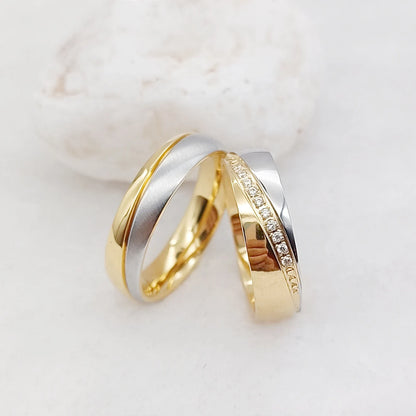 2pcs 18k Gold Plated Wedding Rings Set for Couples Europe Stardand Surgical Stainless Steel Fashion Jewelry Lovers Alliance