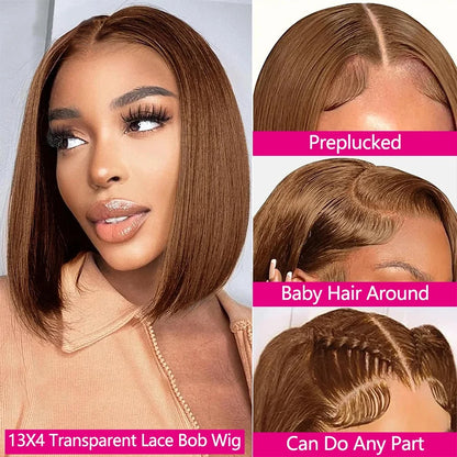 Chocolate Brown #4 Straight Bob Wig – 13x4 HD Full Frontal, Pre-Plucked 220% Density