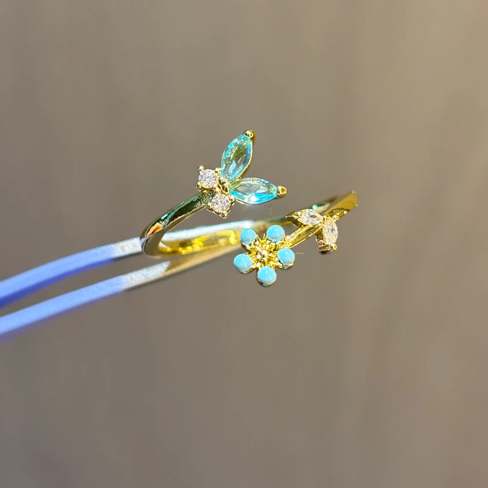 100 styles 14K Gold Plated Color Zircon Flower Crown Bow Open Ring Women Adjustable Stackable Finger Rings Wedding Jewelry Gift