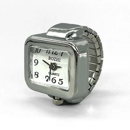 Punk Mini Quartz Watch Clock Finger Rings for Men Women Stainless Steel Elastic Strap Punk Couple Roman Ring Jewelry Gifts