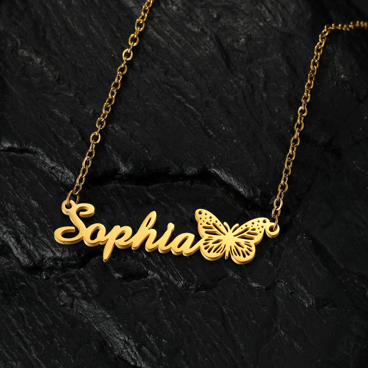 Atoztide Custom Name Necklace for Women with Butterfly Personalized Stainless Steel Jewelry Nameplate Choker Chain Birthday Gift
