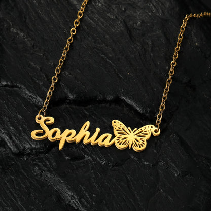 Atoztide Custom Name Necklace for Women with Butterfly Personalized Stainless Steel Jewelry Nameplate Choker Chain Birthday Gift