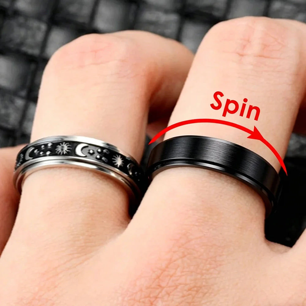 Fidget Spinner Anxiety Rings For Women Men Spinning Rotate Antistress Printing Stainless Steel Ring Accessories Trendy Jewelry