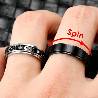 Fidget Spinner Anxiety Rings For Women Men Spinning Rotate Antistress Printing Stainless Steel Ring Accessories Trendy Jewelry