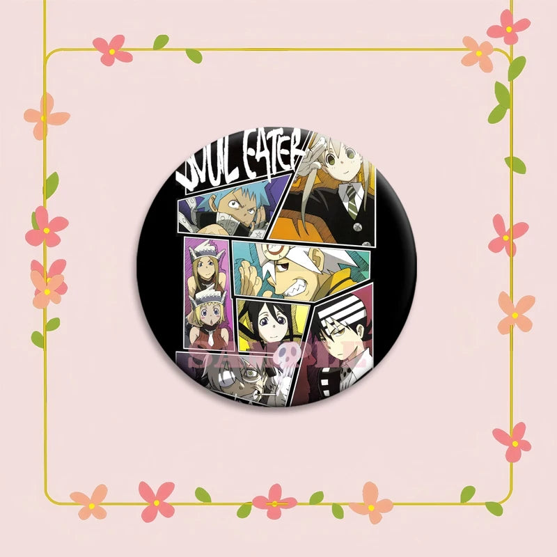 Anime Soul Eater Pins Round Creative Cartoon Badges Handmade Tinplate Brooches for Backpack Accessorys Exquisite Gifts