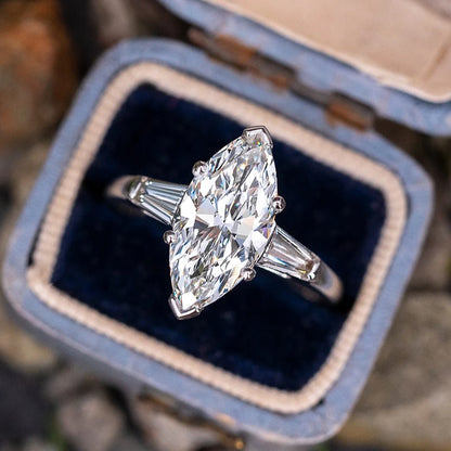 Huitan AAA White Marquise Cubic Zirconia Silver Color Band Rings Women for Engagement Wedding Accessories Temperament Jewelry