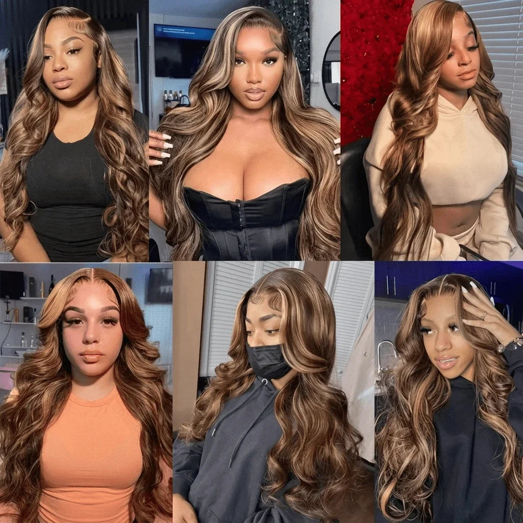 4/27 Highlight Ombre Body Wave Lace Front Wig – Pre-Plucked 13x4 HD, 250% Density