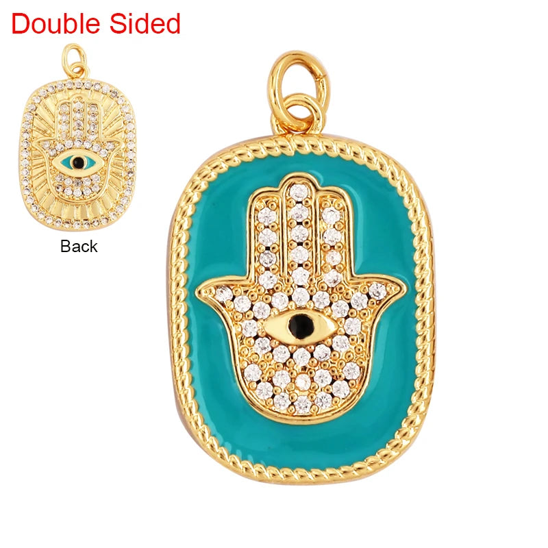 Buddha Hamsha Evil Eye Hand Charm , 18K Real Gold Plated Colour,Necklace Bracelet Pendant for Handmade Jewelry Supplies L14