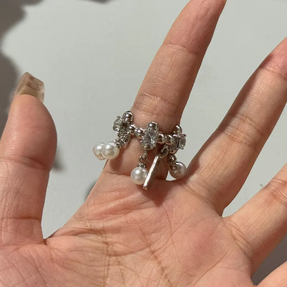 Goth Red Crystal Butterfly Heart Open Rings for Women Trend Vintage Adjustable Finger Rings Halloween Jewelry