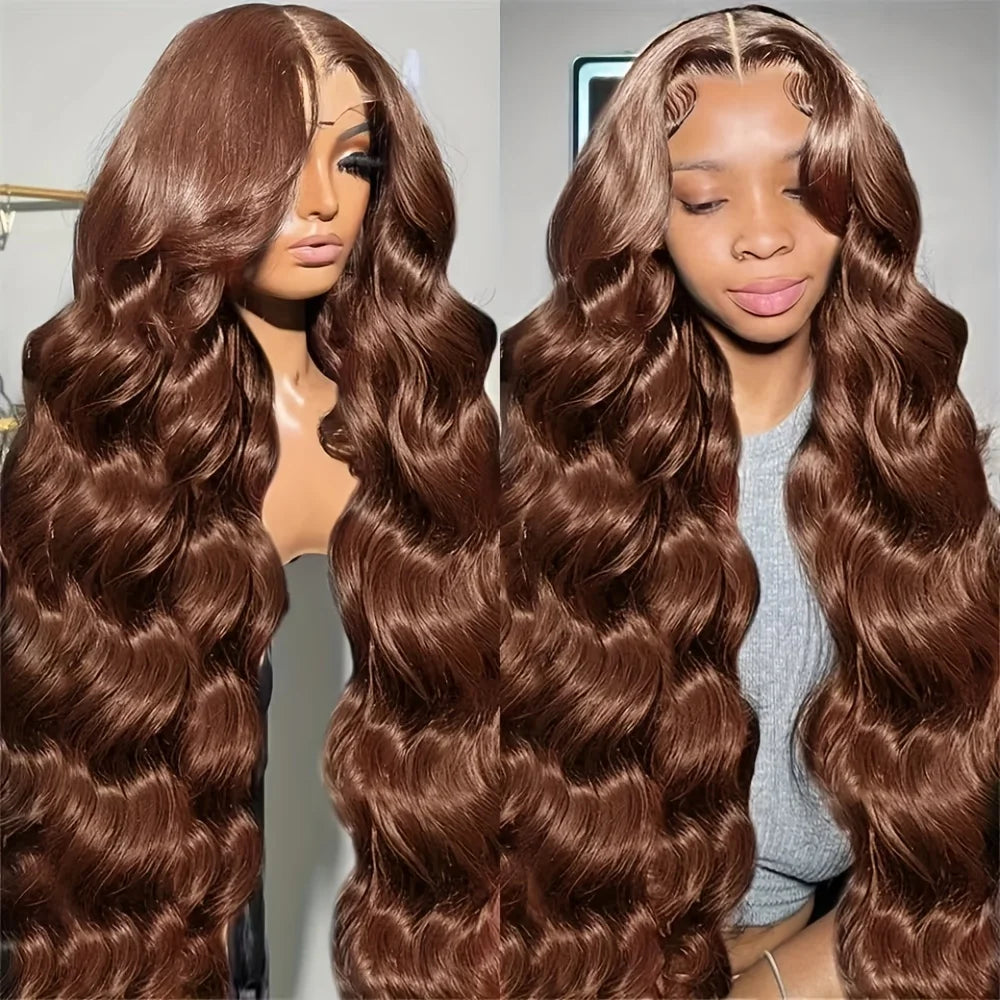 Chocolate Brown Body Wave 13x6 HD Lace Front Wig – 220% Density, 30 Inch Transparent
