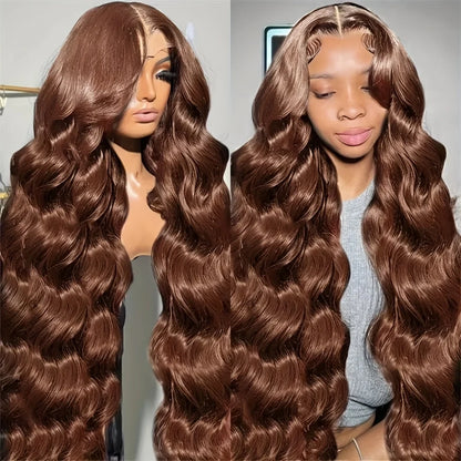 Chocolate Brown Body Wave 13x6 HD Lace Front Wig – 220% Density, 30 Inch Transparent