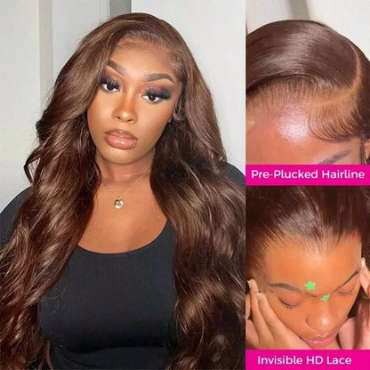Chocolate Brown Body Wave 13x6 HD Lace Front Wig – 220% Density, 30 Inch Transparent